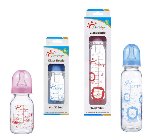 Quality Food Grade 9oz 250ml BPA Free Glass Baby Feeding Bottles for sale