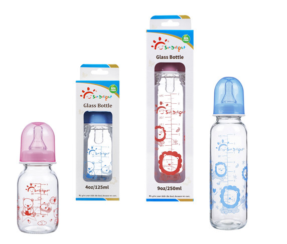 Quality Heat Resistant Hi Transparency Standard Neck 9oz 250ml Glass Baby Feeding Bottles for sale