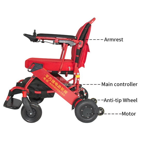 Quality Red Foldable Electric Wheelchair 6km/H Environmental Protection Coating for sale