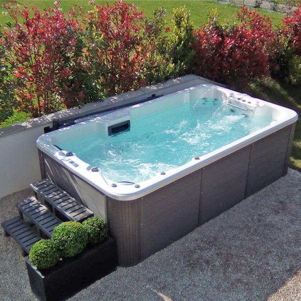 Quality 4 Meters Acrylic White Endless Swimming Spa Pool Combo Hot Tub With 6 Seats for sale