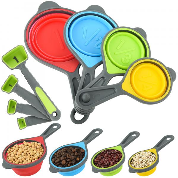 Quality BAP Free Collapsible Silicone Soft Measuring Cups  Measuring Spoons Silicone Kitchen Utensil Tools Travel Measuring Cup for sale
