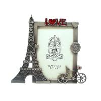 china 3.5*5inch Paris Eiffel Tower Souvenir Metal Rectangle Picture Frame With Rhinestone Love