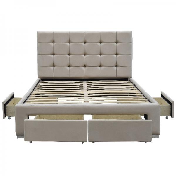 Quality 4 Drawer Cream Crushed Velvet Bed Frame Double Size OEM ODM for sale