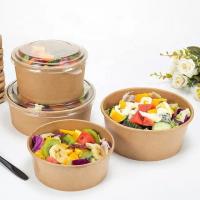 china Disposable Take Away Kraft Paper Salad Bowl With PET Lid Kraft Paper Bowl