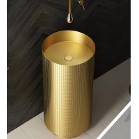 Quality Floor Standing Stainless Steel Pedestal Sink , Cylindrical Wash Basin Brushed Gold Color for sale
