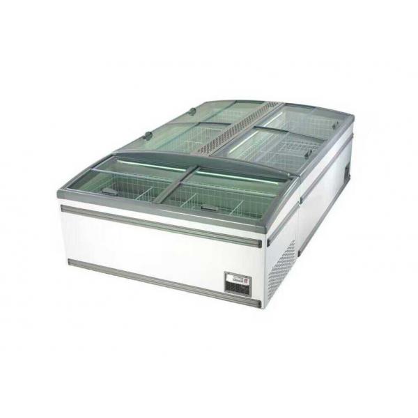 Quality Low E Glass Door Chest Island Commercial Display Freezer For Fish 650w for sale