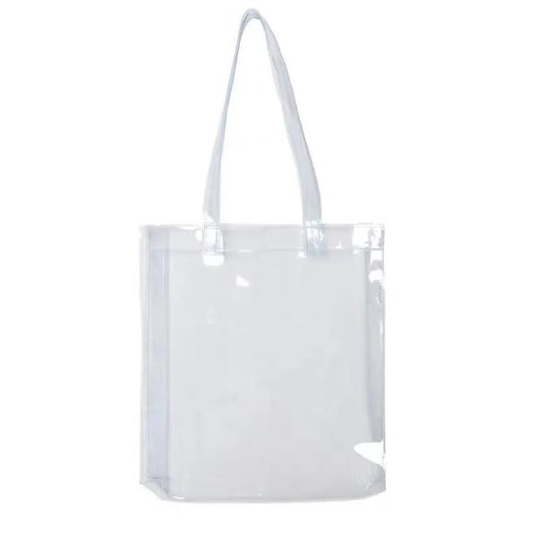 Quality Hot Stamping Clear PVC Tote Bag Blue Black Clear Plastic Shopping Tote for sale