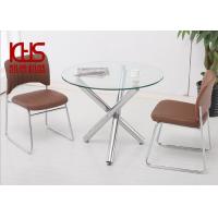 China ODM Nordic Modern Kitchen Dining Tables Metal Leg Round Glass Dining Table for sale