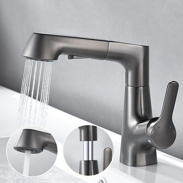 Quality PVD Liftable Rotary Pull Waterfall Sink Faucet Gunmetal Bathroom Taps for sale
