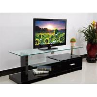 China Triangle Custom TV Cabinet 6mm Tempered Glass TV Stand With 2 Glass Shelves factory