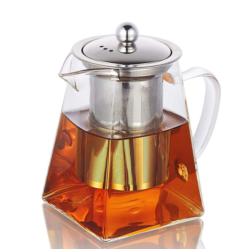 China Handmade High Borosilice Clear Glass Teapot with Stainless Steel Infuser factory