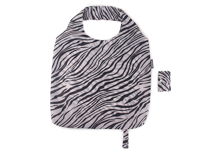 China Black And White Zebra Stripes Folding Tote Bag , Large Capacity Eco Shopping Bag factory