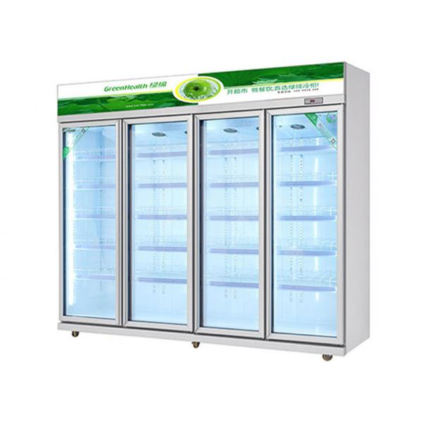 Quality 1260W Commercial Beverage Cooler , 4 Glass Door Upright Milk Beverage Display for sale