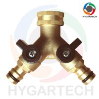 China Brass Y Type 3 Way Hose Connector With Valve Distributor Spliter for sale