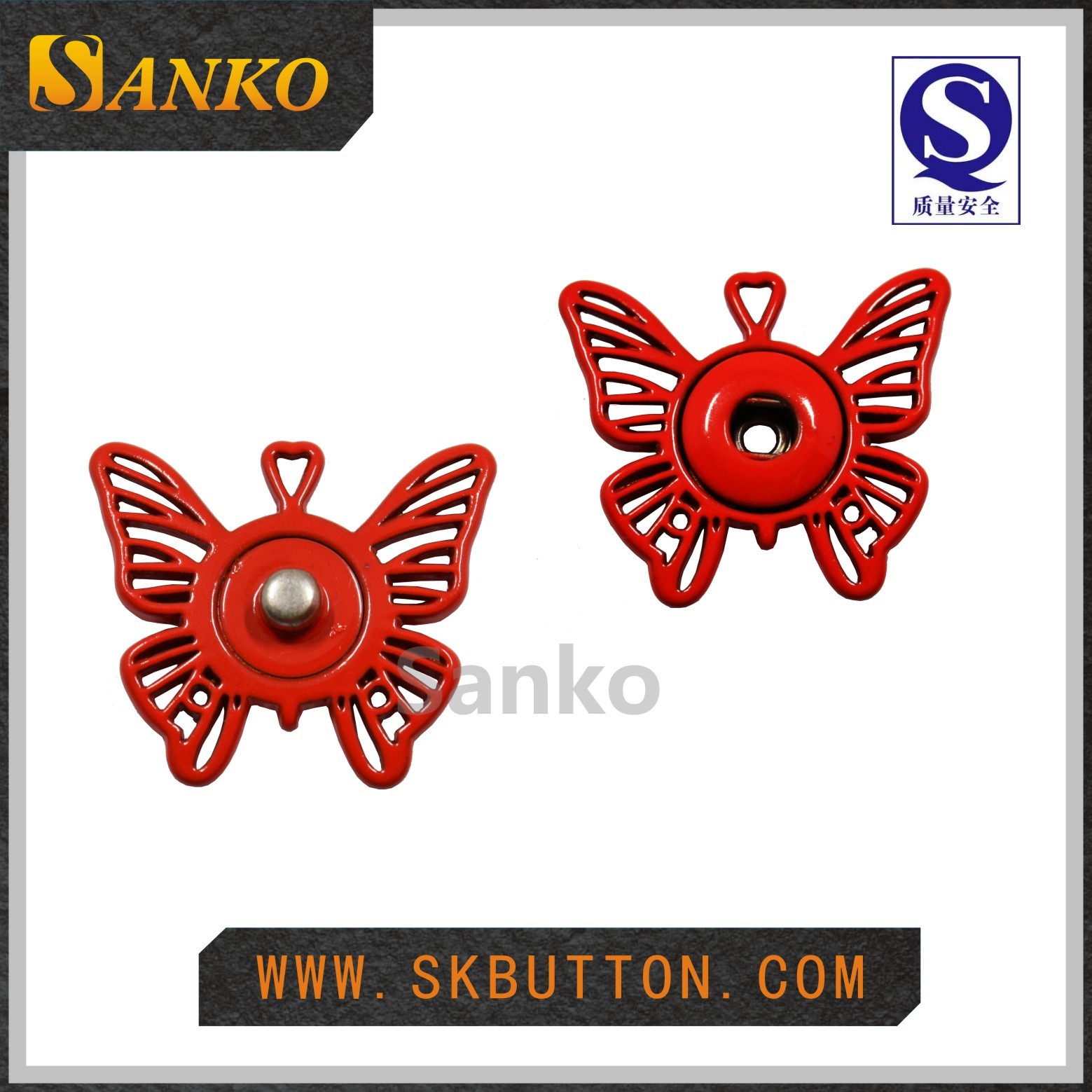 China Butterfly shape red color metal button for girls' apparel factory