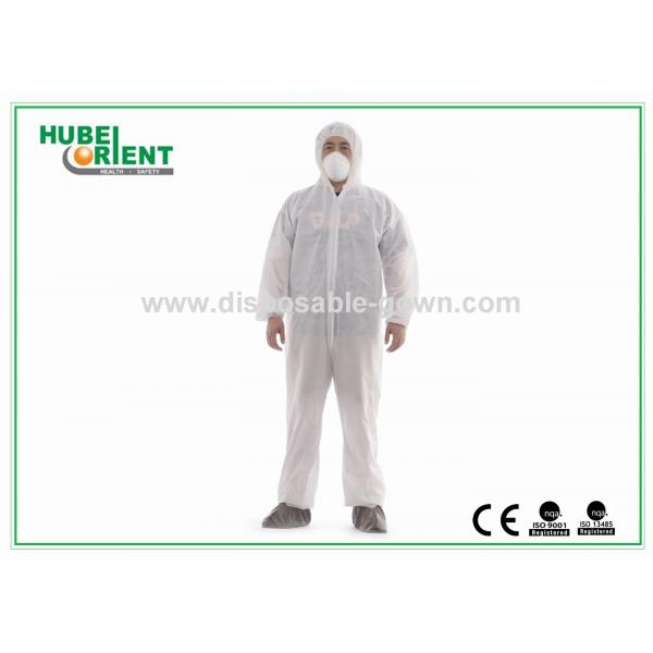 Quality White Disposable Protective Coveralls With Hood And Feetcover By SMS PE for sale
