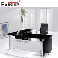 China Metal Legs With Cabinet Glass Desk Modern Home Office Computer Desk factory