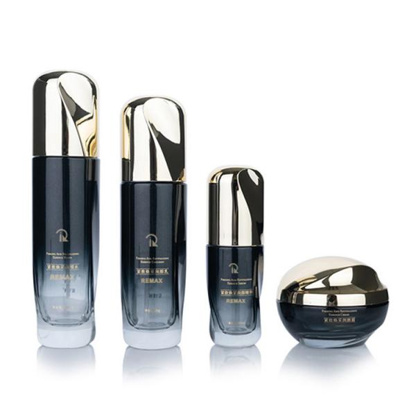 Quality 30ml 50g 80g 100ml Cosmetic Packaging Bottle Luxury Black Bottle Skin Care With Golden Lids for sale