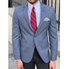 Quality Slim Fit Business Casual Suit Jacket Plaid Blue Cotton Blazer for sale