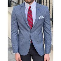 Quality Slim Fit Business Casual Suit Jacket Plaid Blue Cotton Blazer for sale