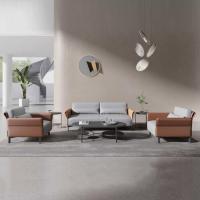 China Sleek Design Office Furniture Sofa Solid Wood Frame Leather Sofa Set factory