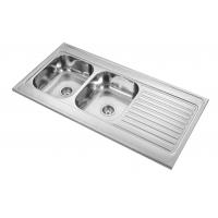 Quality 0.6mm 0.8mm Drop In Double Bowl Sink With Drainboard One Piece for sale