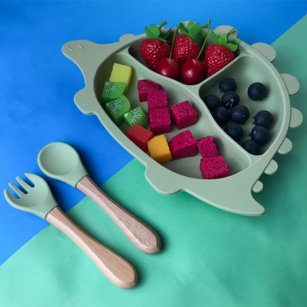 Quality Dinosaur Shape Silicone Eating Utensils Set Dishes Customized For Baby Feeding for sale