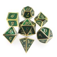 China Fancy Metal Dice Set Anti Wear 7 Piece Gaming Dice Set Wear Polyhedral Gilt Green for sale