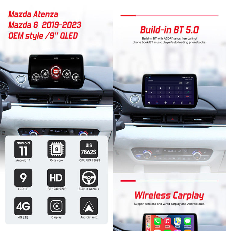 Android Car Radio Stereo For New Mazda 6 2022 With 4G DSP Wireless Carplay Car Audio System