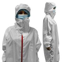 China Dust Free Anti Static Cleanroom Jumpsuit With Hood White Washable factory