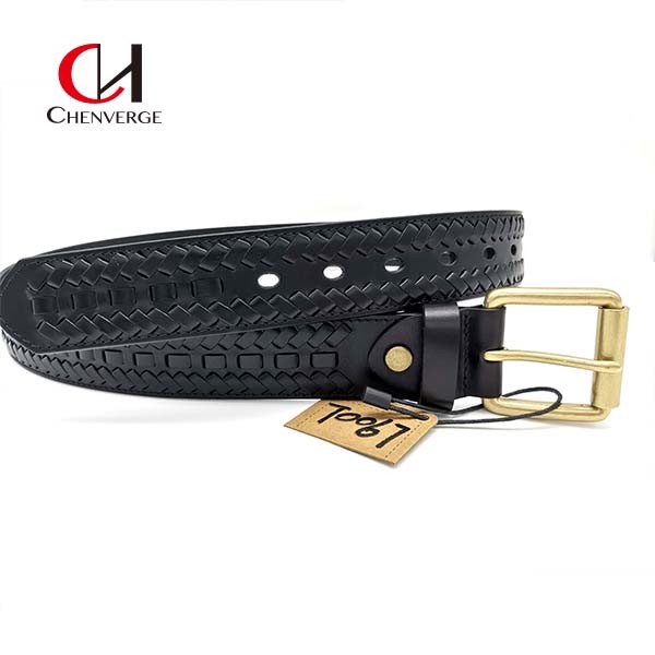 Quality Copper Buckle Genuine Leather Braided Belt , Antiwear Ladies Black Belts For for sale