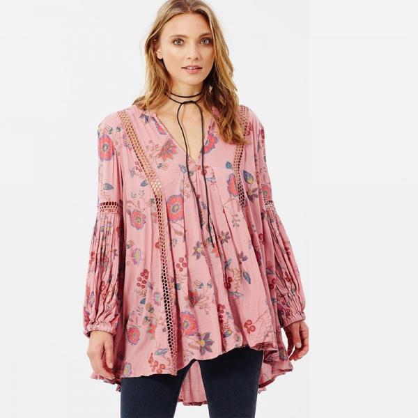 Quality Boho Style Women Floral Printed Blouse for sale