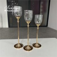 China Factory Custom 3 Pcs Set Gold Base Silver Glasses Candlestick For Wedding Centerpiece factory