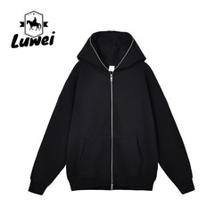 Quality Zip Up Heavyweight Cotton Hoodie Cropped Winter Polyester Solid Male Black for sale