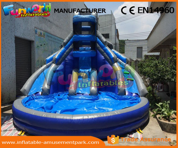 Quality Dark Blue Outdoor Inflatable Water Slides Digital Printing For Kids And Adults for sale