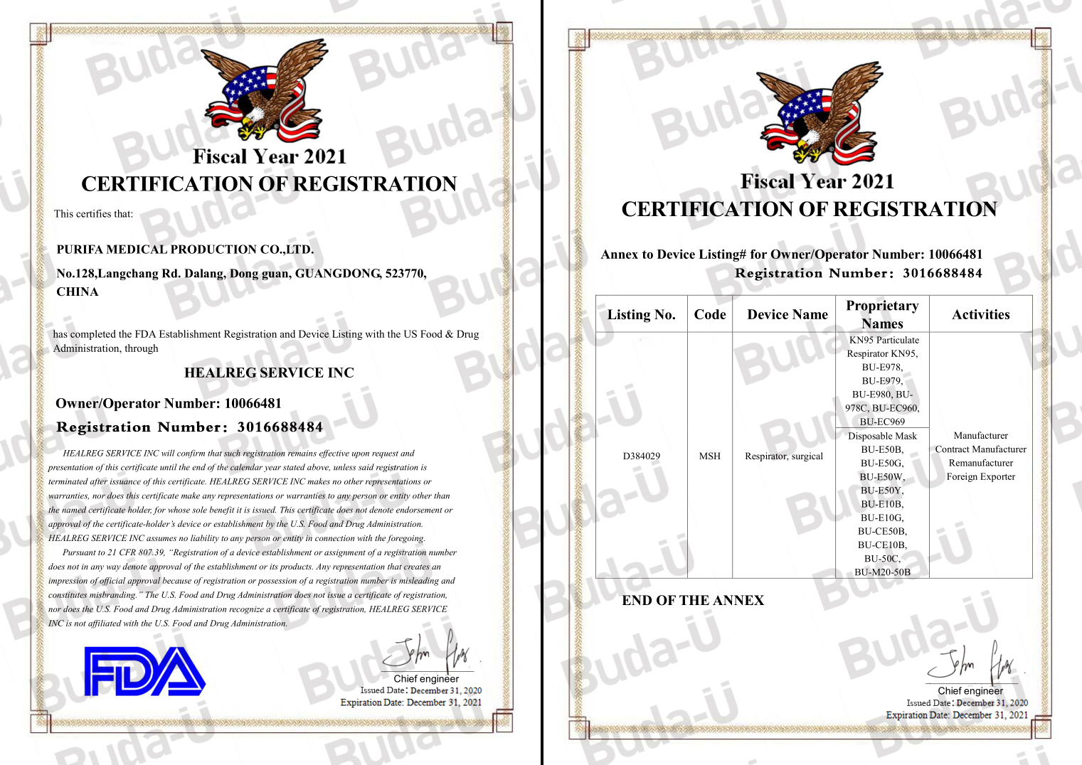 Buda-U USA FDA Registration