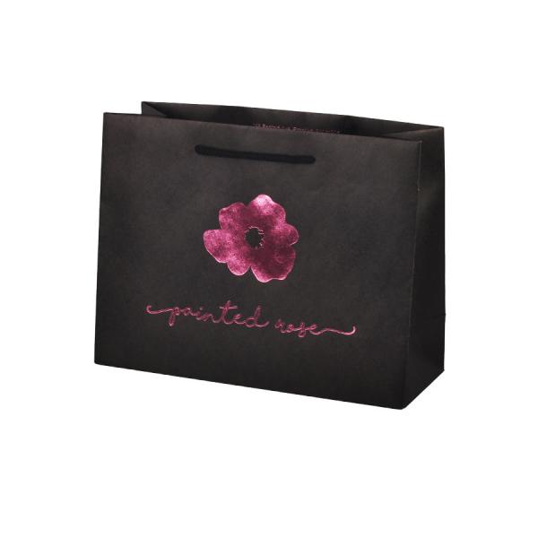 Quality OEM Paper Packaging Bags , Black Kraft Gift Bags With Purple Foil Stamping for sale
