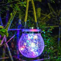 China High quality Outdoor Garden Hanging Solar Crack Glass Mason Jar Led String Warm Light for Holiday Decorative factory