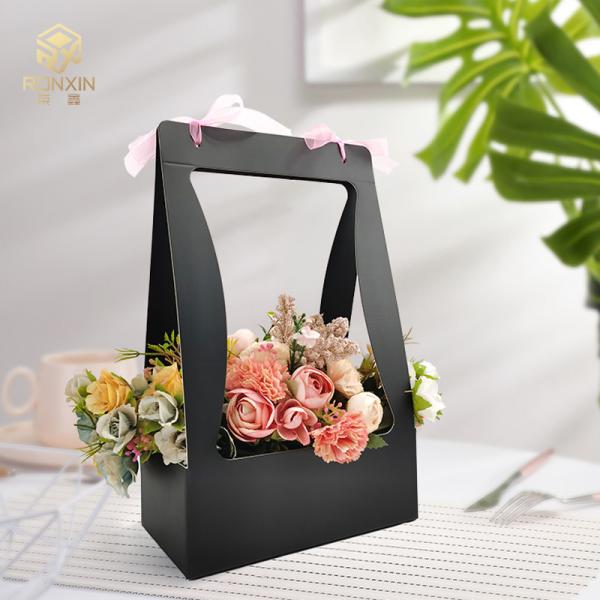 Quality Black Foldable Bouquet Packaging Boxes , Bouquet Cardboard Box Elegant for sale
