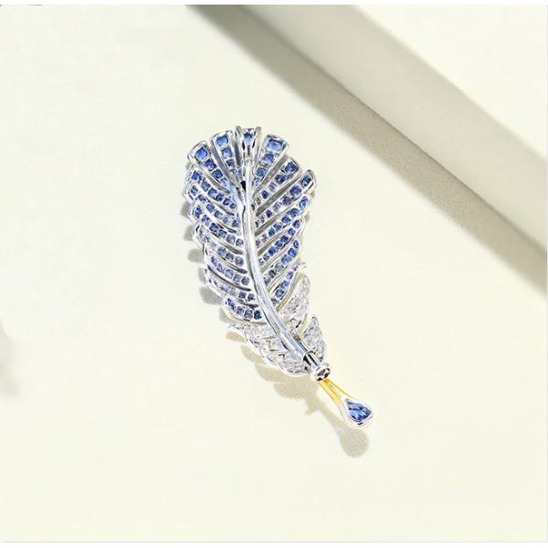 Quality Brooch Sapphire Virgo Necklace 0.25ct Diamond Feather Pendant for sale