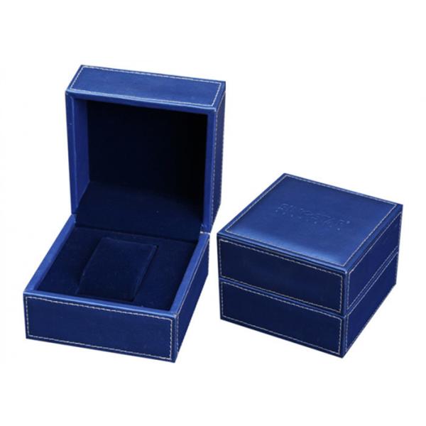 Quality Blue Leather Wooden Watch Jewelry Box , Elegant Style Ladies Watch Case Box for sale