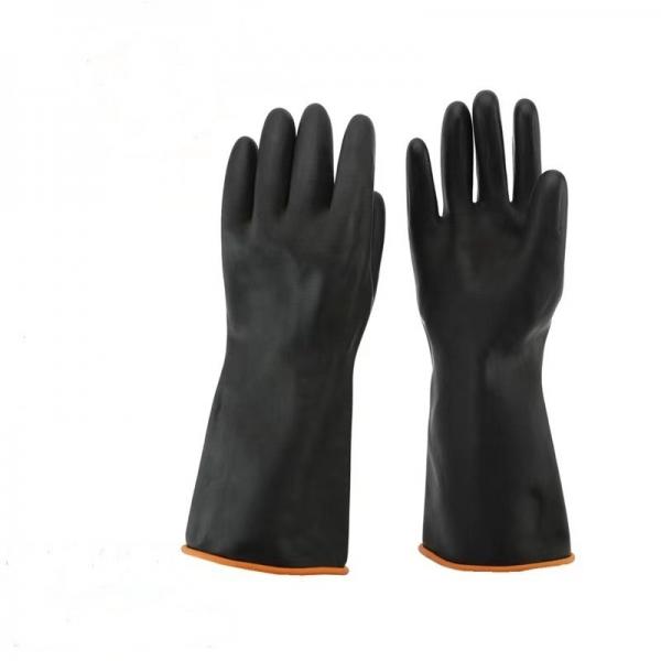 Quality Thickening Black Industrial Rubber Gloves 35Cm Unflocked Flock Lined Rubber for sale
