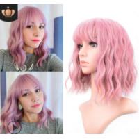 China Chemical Fiber Ombre Human Hair Extensions Curly Waves Short Pink factory