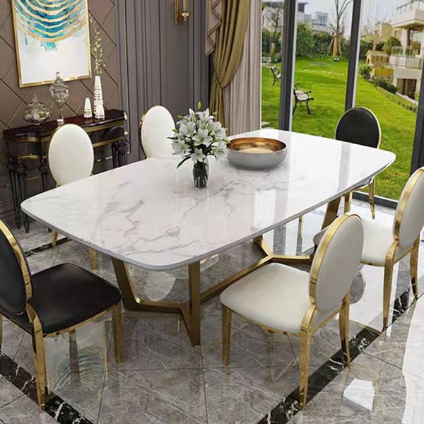 Quality Stainless Steel Rectangular Square Marble Top Dining Table OEM ODM for sale