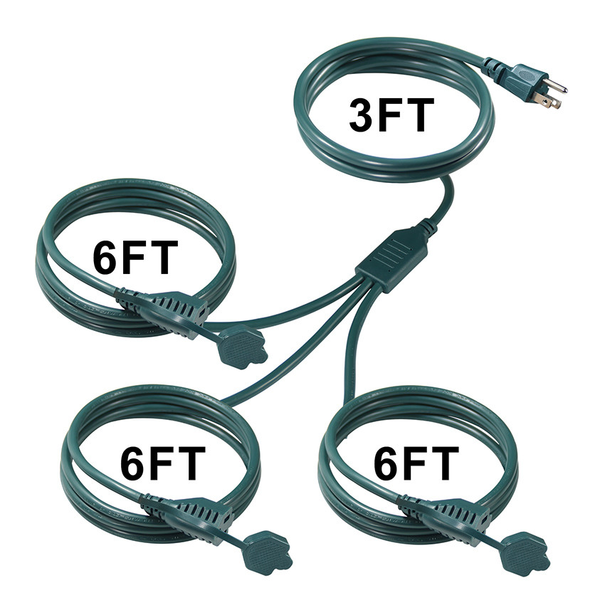 China IP11 Green Color Multi Ways Us Cord 515P To 3X Nema 515R Electrical Outlet Mains Power Cable Splitter factory