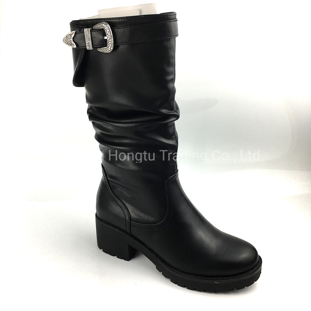 China Upper Genuine Leather Black Female Leather Shoes for Your Style factory