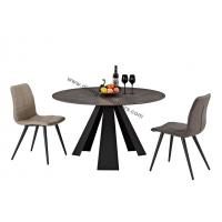 China Round Stone Look Dining Table , Tempered Glass Dining Table Heavy Duty Steel Leg for sale