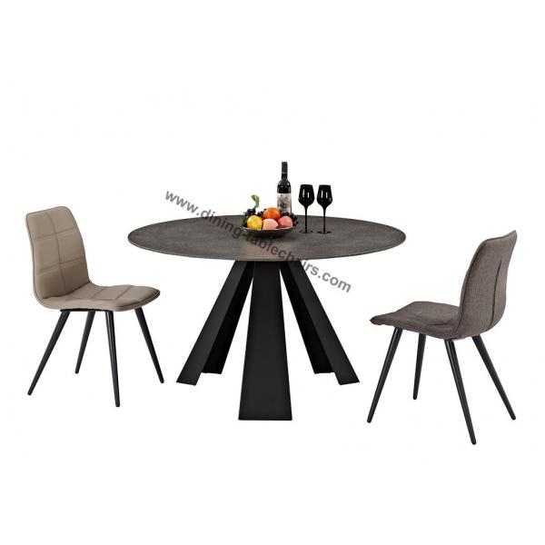 Quality Round Stone Look Dining Table , Tempered Glass Dining Table Heavy Duty Steel Leg for sale