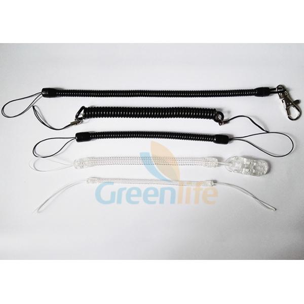 Quality Black / Clear Coiled Key Lanyard Custom Length Spiral Elastic Key Cords for sale