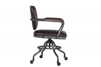 China Matt Iron Frame Dark Brown Leather Office Swivel Chairs With Arms Deep Buttoned Back factory